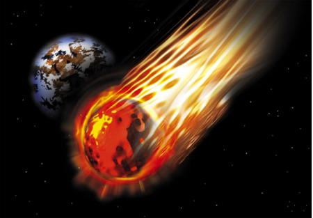 A flaming meteorite heading toward earth